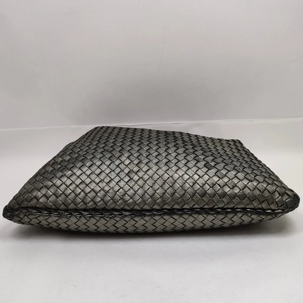 Bottega leather  Veneta Metallic Silver Intrecciato Hobo Bag